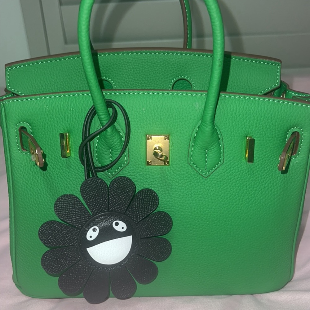 BLACK LEATHER SMILEY FACE sunflower bag charm 🌻🖤